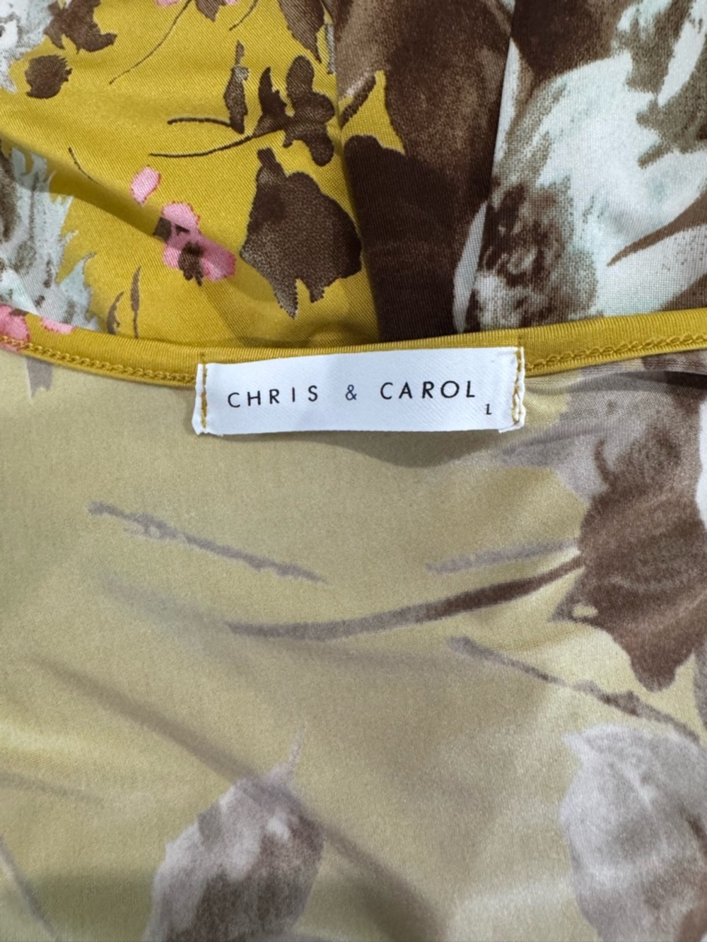 NWT Chris & Carol Mustard Floral Surplice True Neck Maxi Dress with Tie, Sz. L - Picture 6 of 7